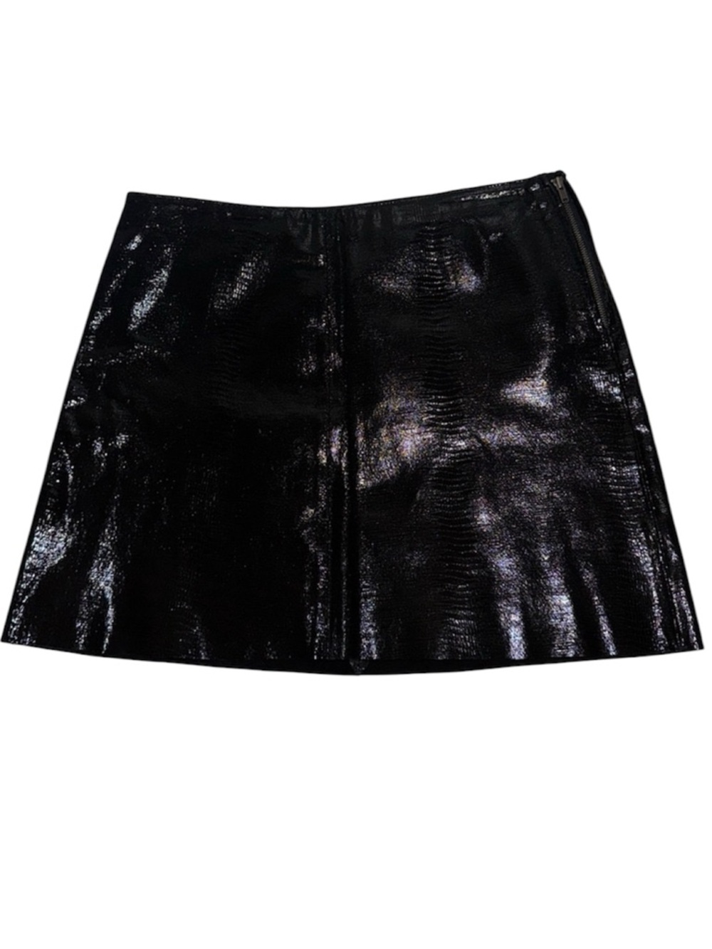 DKNY Jeans Leather Mini Skirt Black Embossed Croc Print Women’s Juniors 5